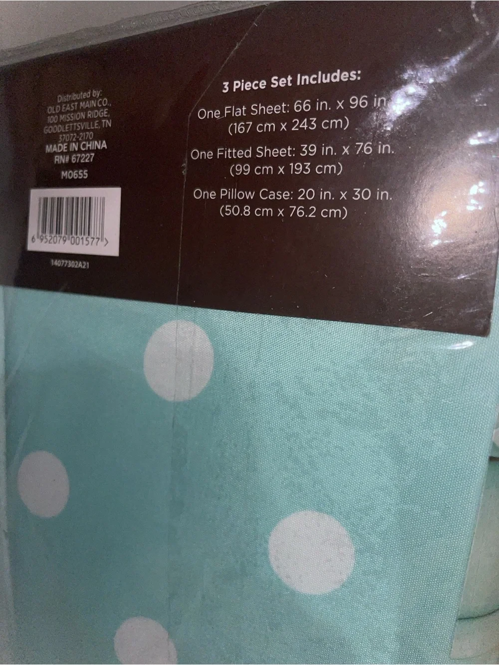 Comfort Bay Twin Sheet Set in Aqua with White Polka Dots